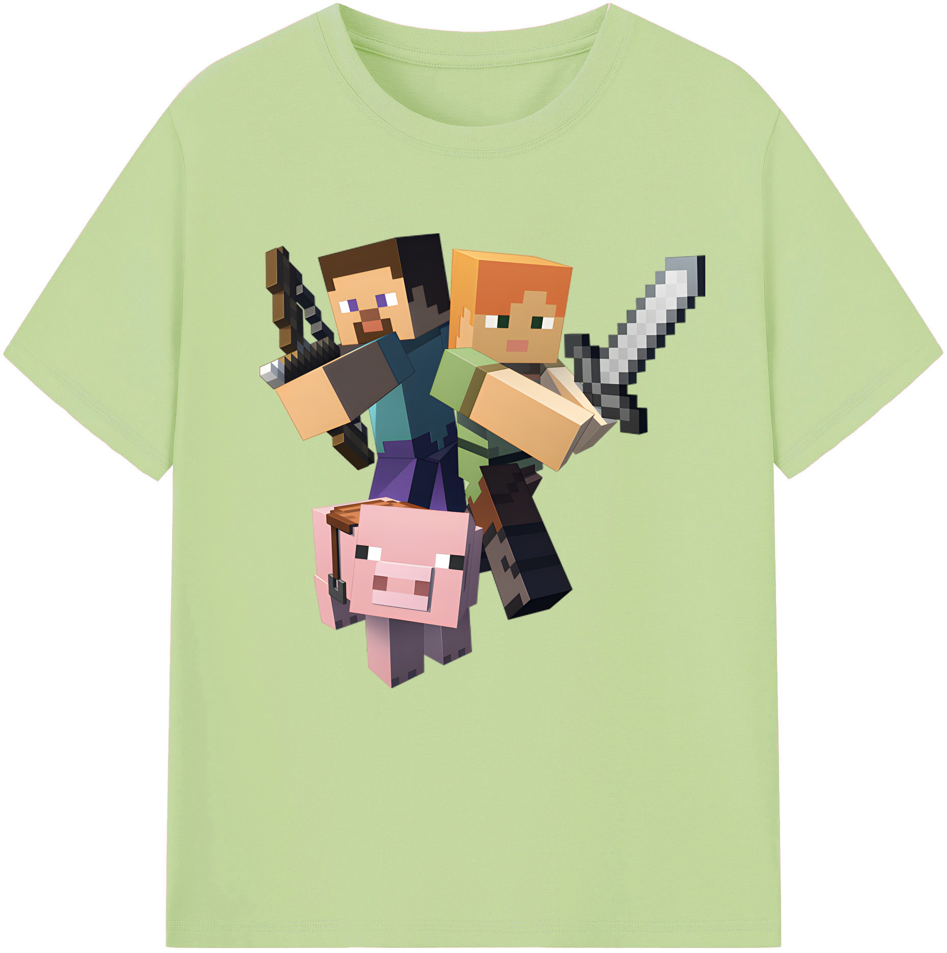 （画像用） マインクラフト ブロックの世界 Minecraft MC Block world 綿100％半袖Tシャツ（フロントプリント）